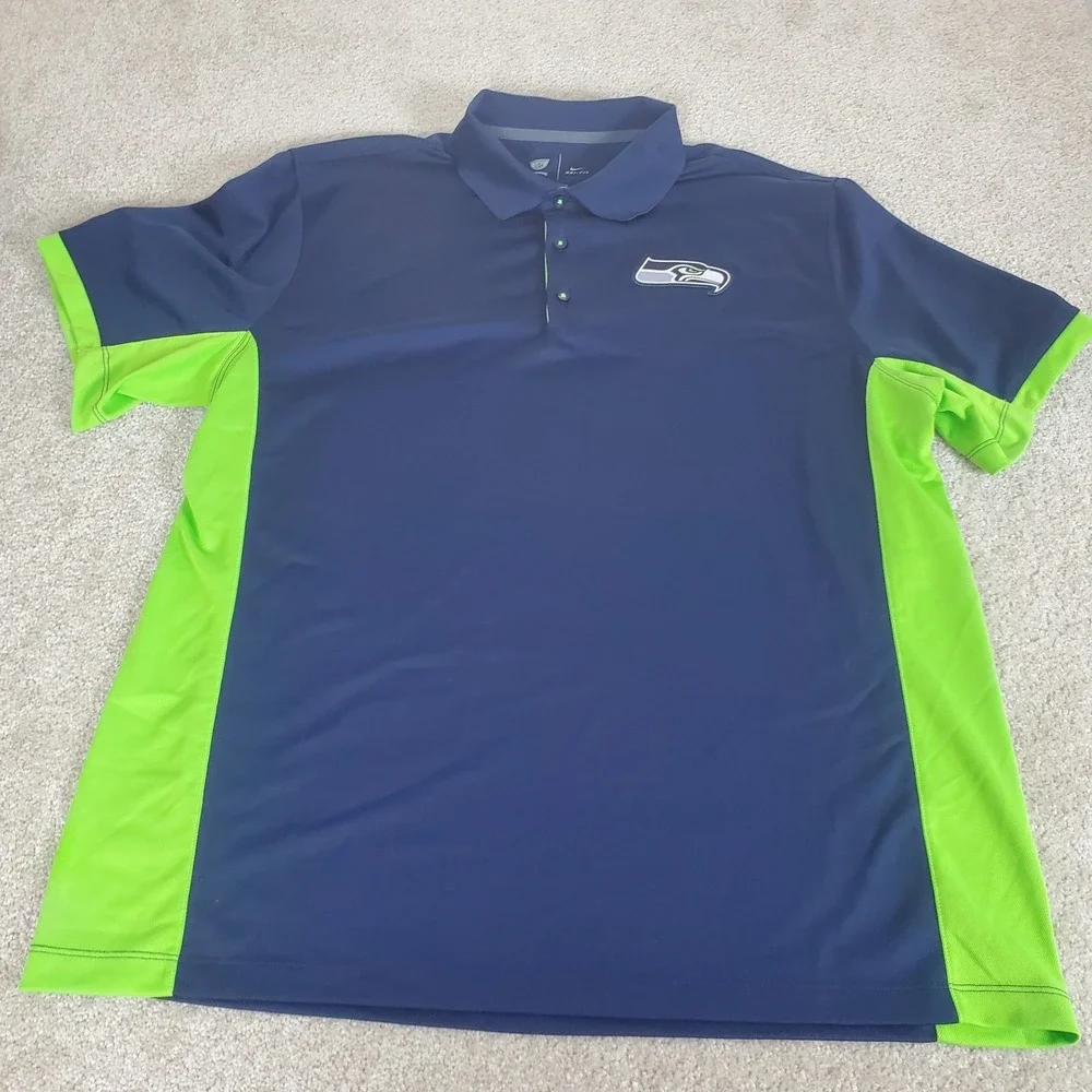 Nike Men's Polo Shirt Size  XL Navy Blue Green‎ Dri-Fit Sleeve